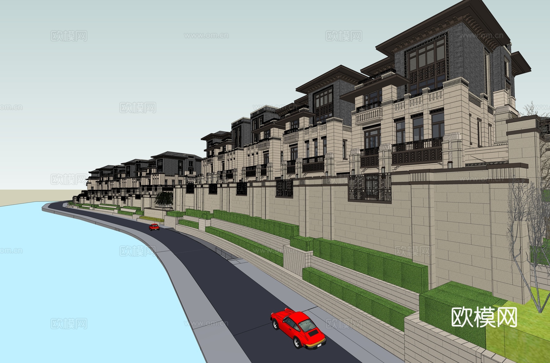 联排宾士别墅su模型