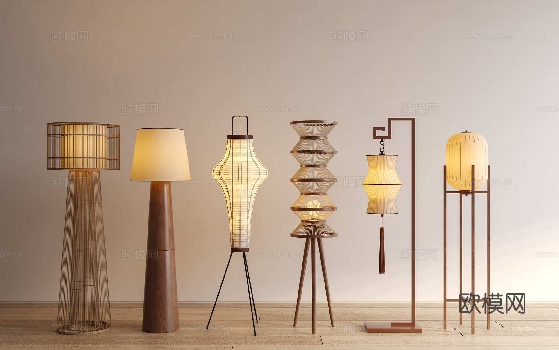 中式落地灯 新中式落地灯 宋氏美学落地灯 艺术原木落地灯su模型下载（渲染图1）