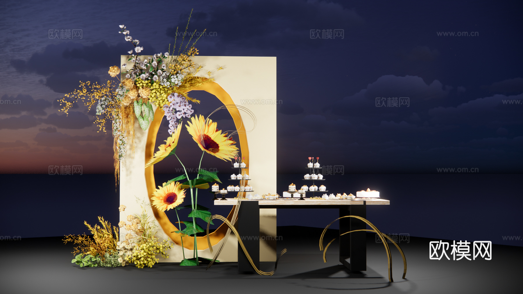 向日葵婚礼美陈甜品区su模型
