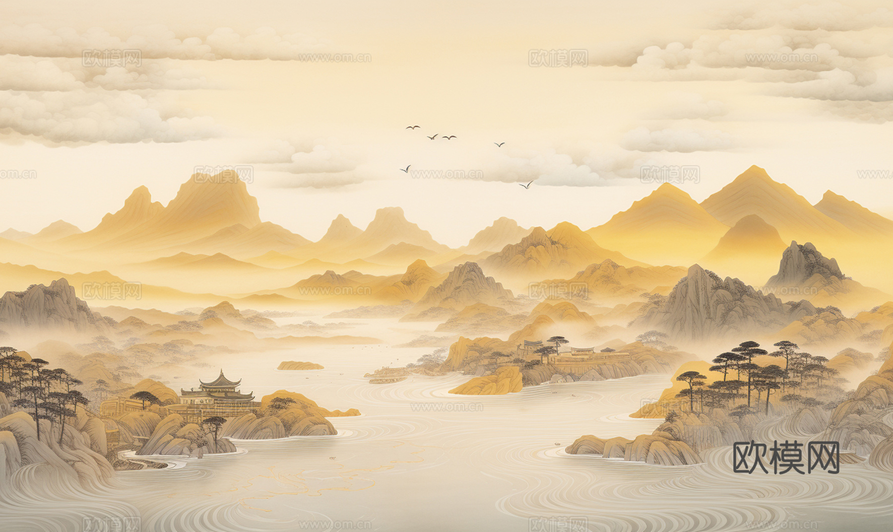 传统中式山水装饰水墨画