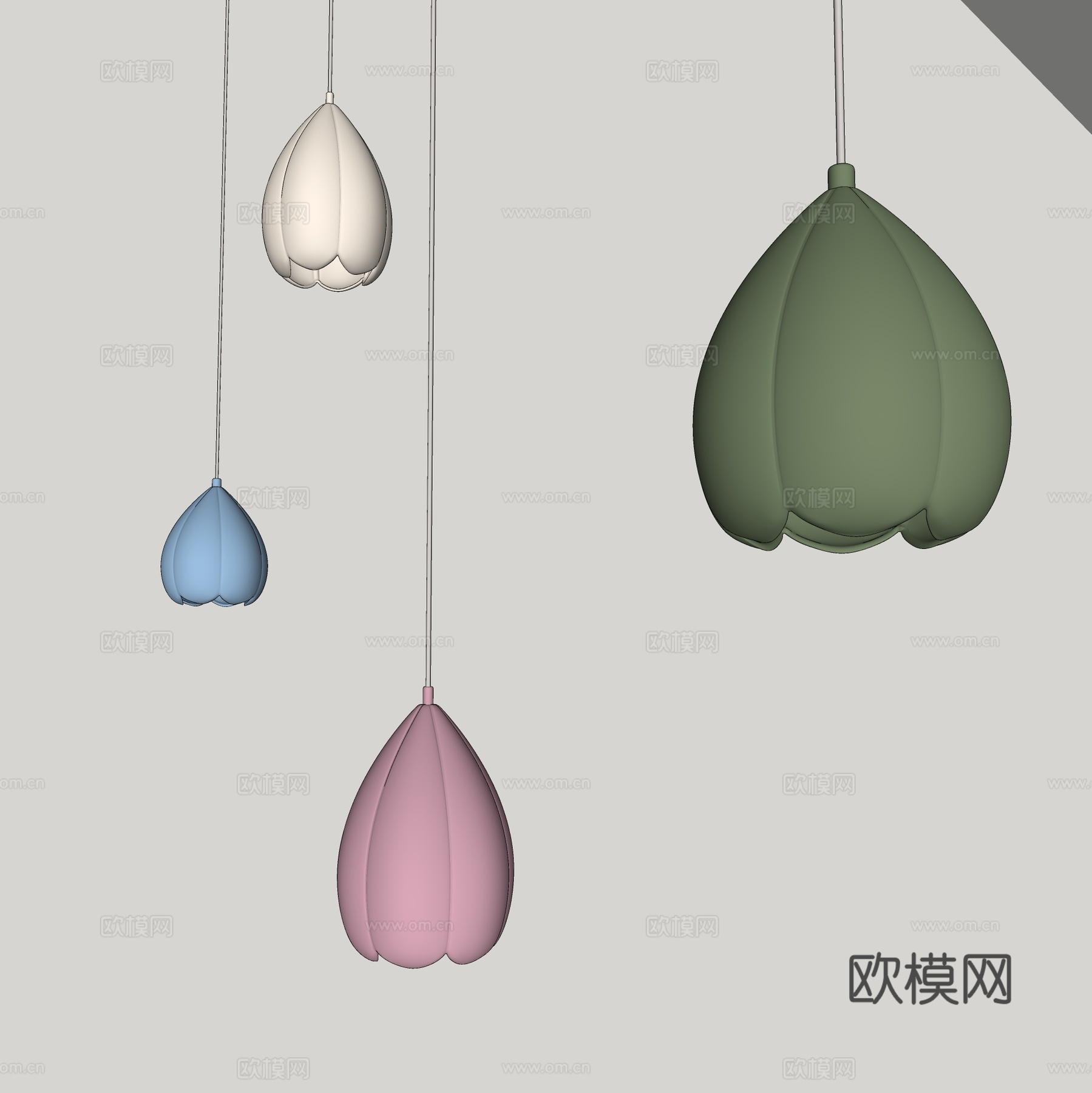 法式吊灯 奶油风吊灯 餐厅吊灯 少女房花苞吊灯 儿童房床头吊su模型下载（渲染图2）