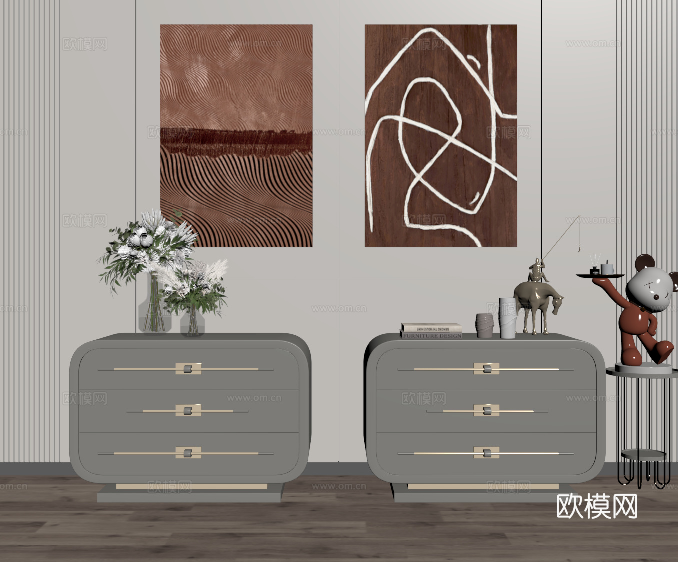 现代床头柜su模型下载（渲染图2）