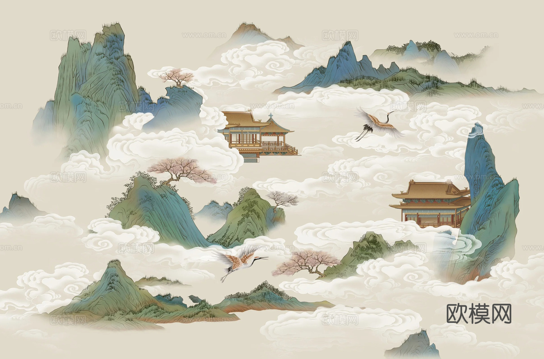 传统中式山水装饰水墨画