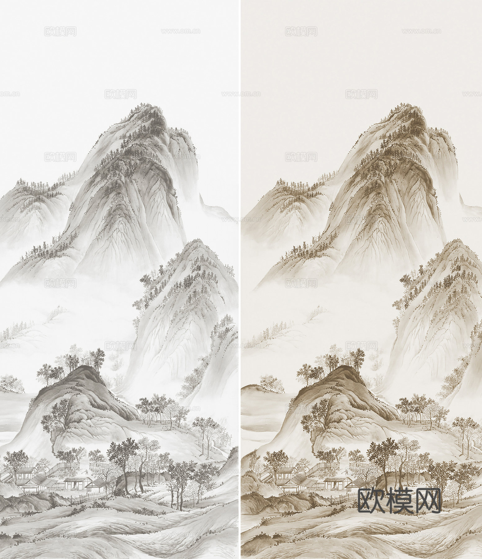传统中式山水装饰水墨画