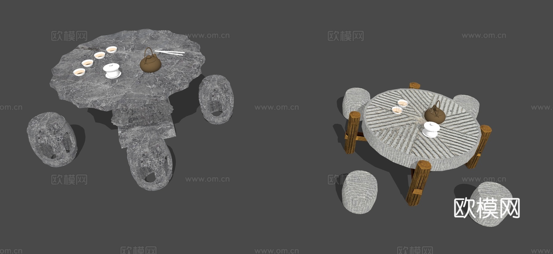 新中式庭院石桌石凳su模型下载（渲染图2）