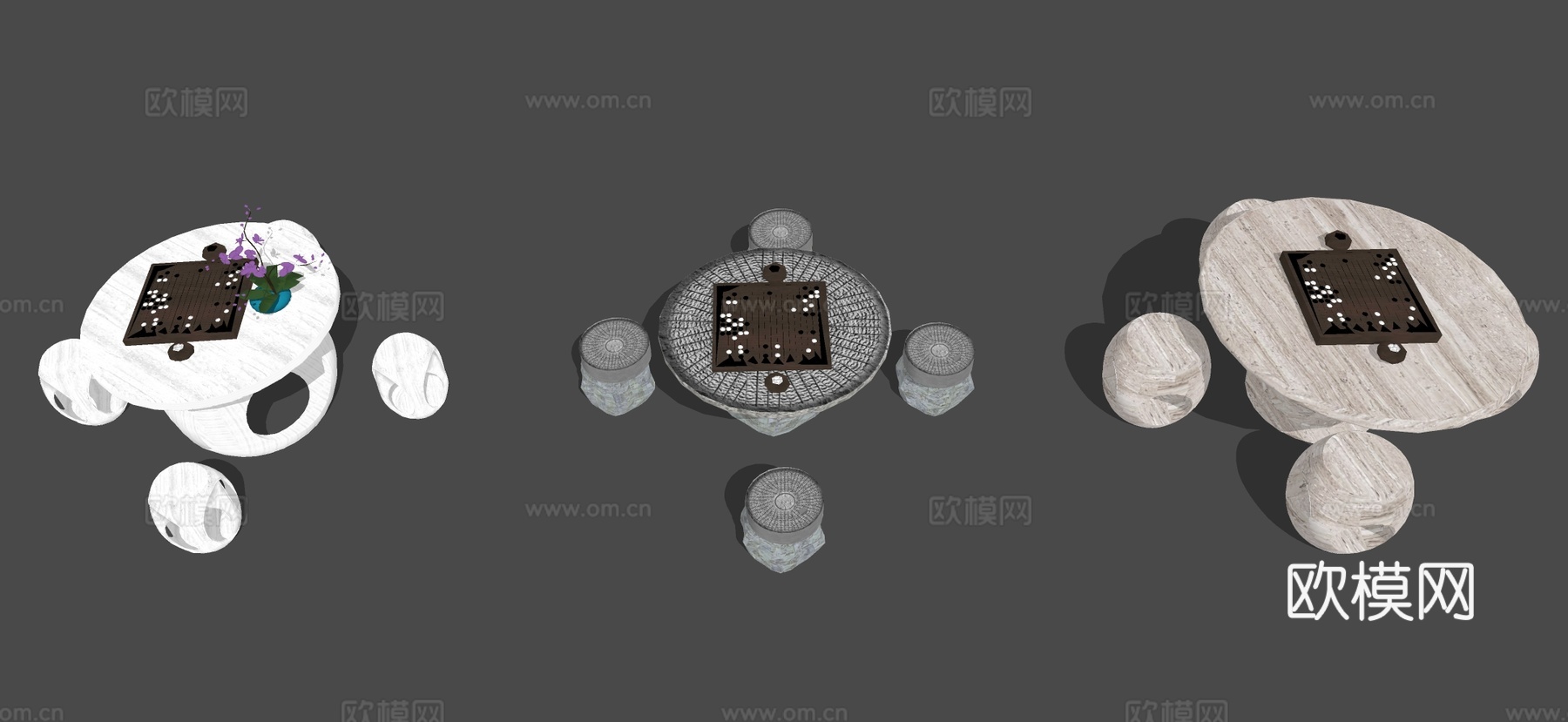 新中式庭院石桌石凳su模型下载（渲染图3）