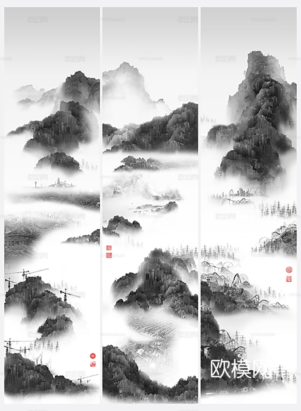 新中式国画水墨画多幅画