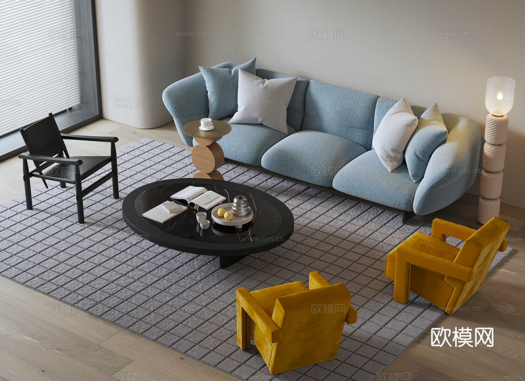 Cassina Moncloud 现代沙发茶几组合 布艺沙发3d模型