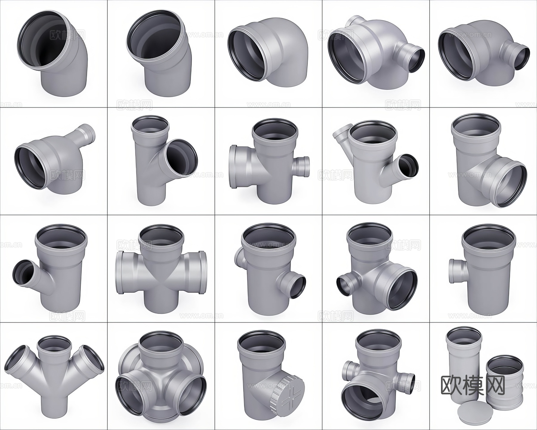 污水管道接口 不锈钢沟槽管件 水管管件配件三通四通3d模型