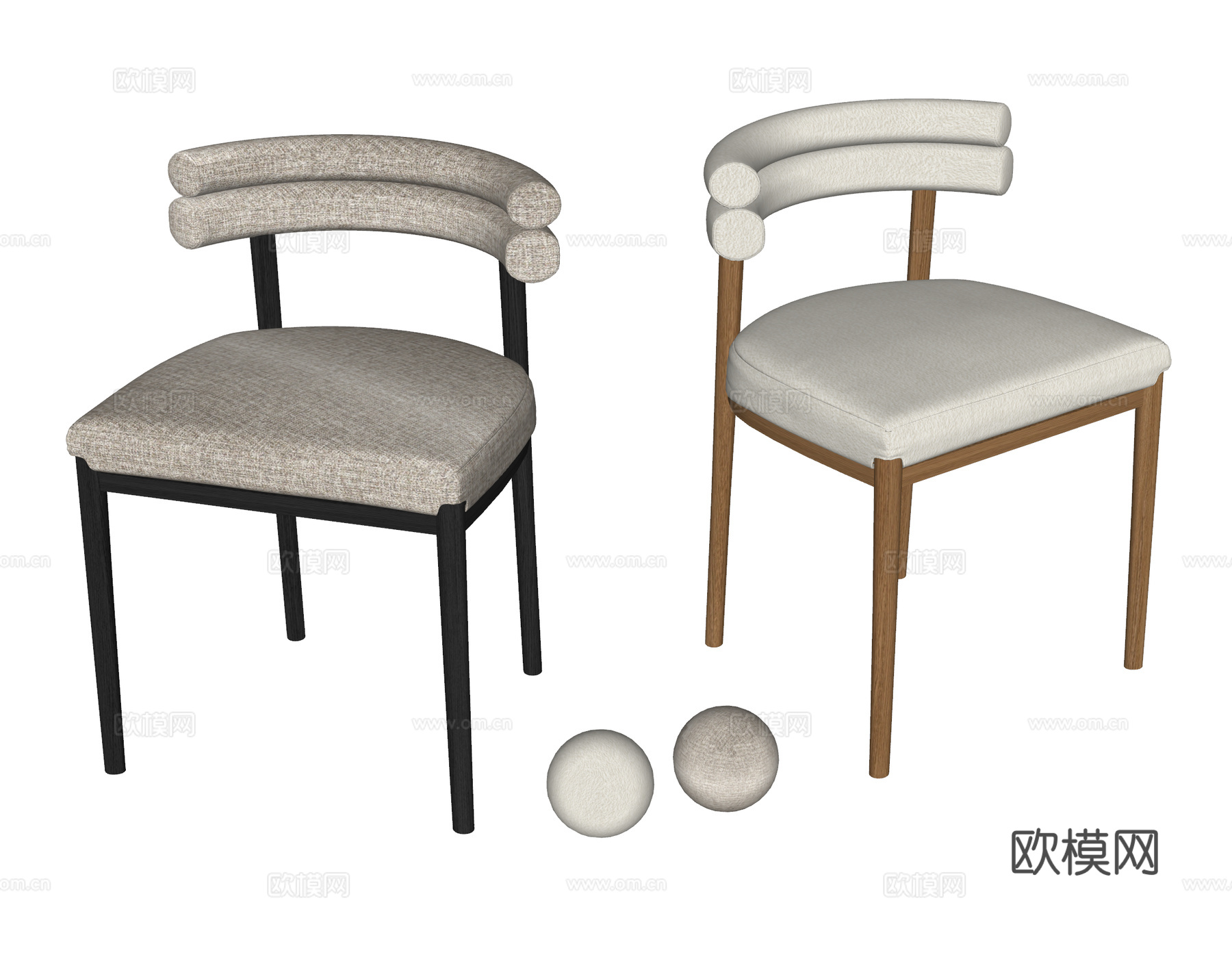 中古风餐椅 奶油风餐椅 侘寂餐椅 羊羔绒单椅su模型下载（渲染图2）