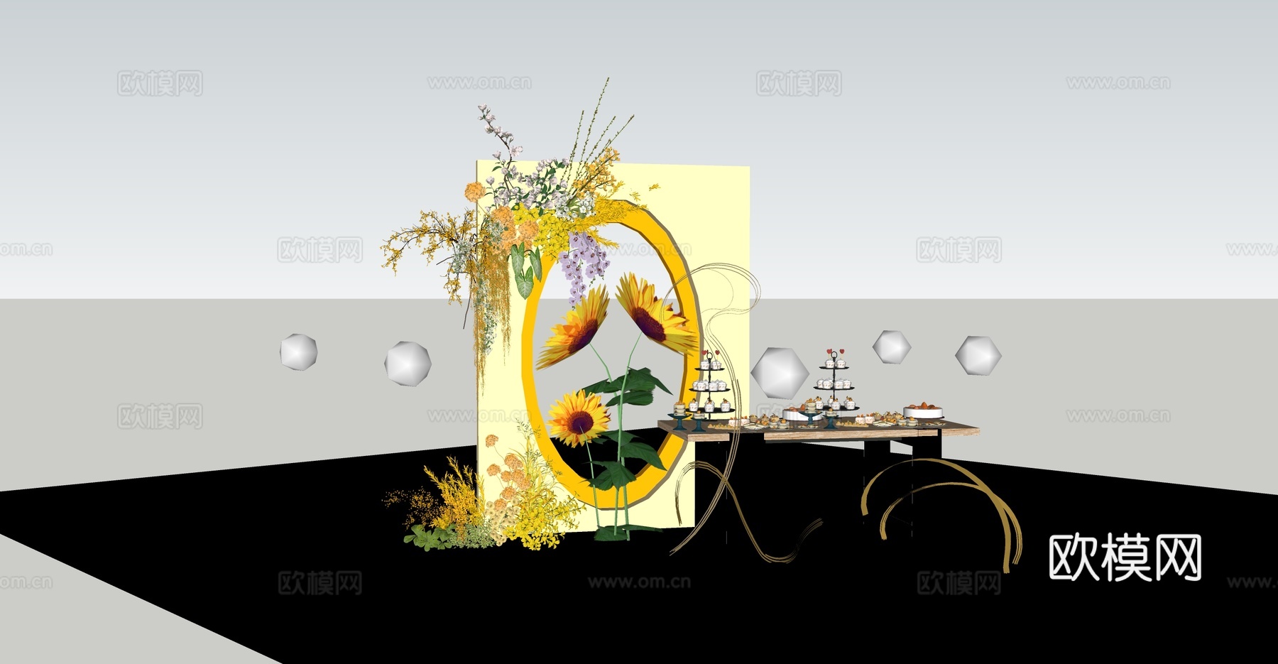 向日葵婚礼美陈甜品区su模型