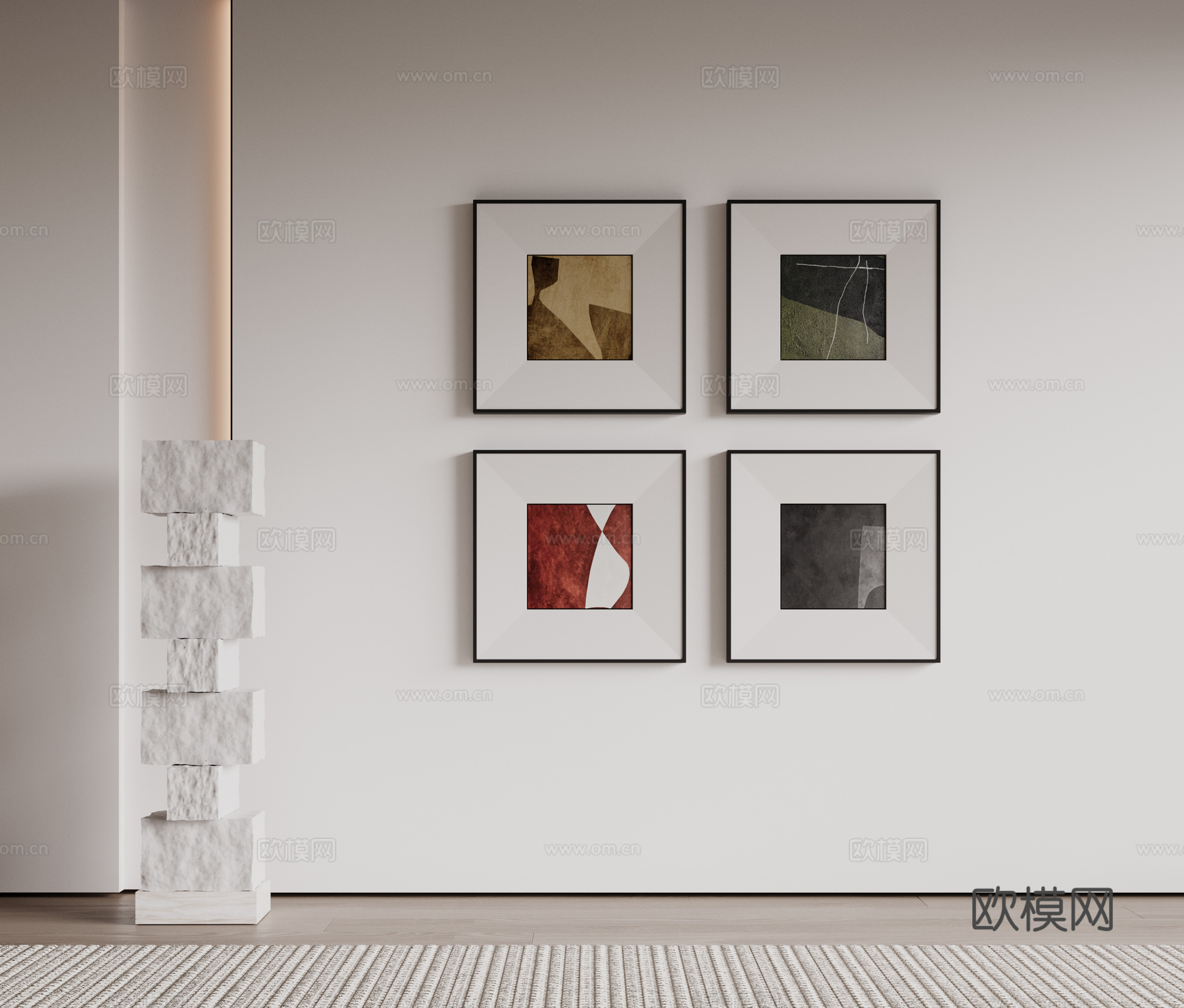 现代极简装饰画 侘寂中古风挂画 奶油风装饰画 意式挂画 黑白3d模型