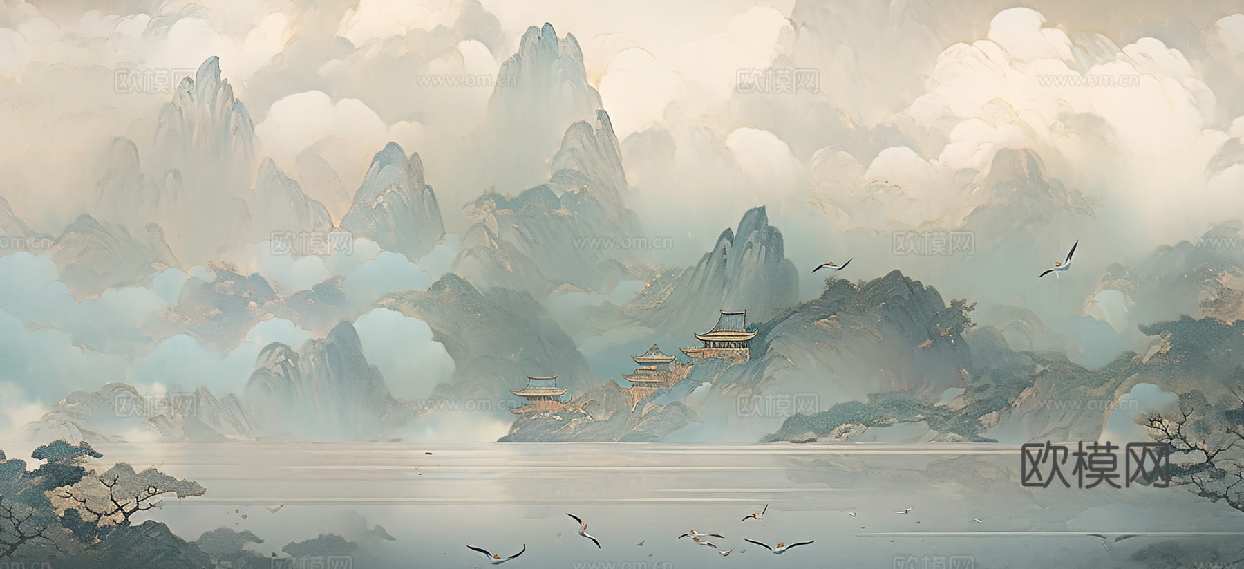 传统中式山水装饰水墨画