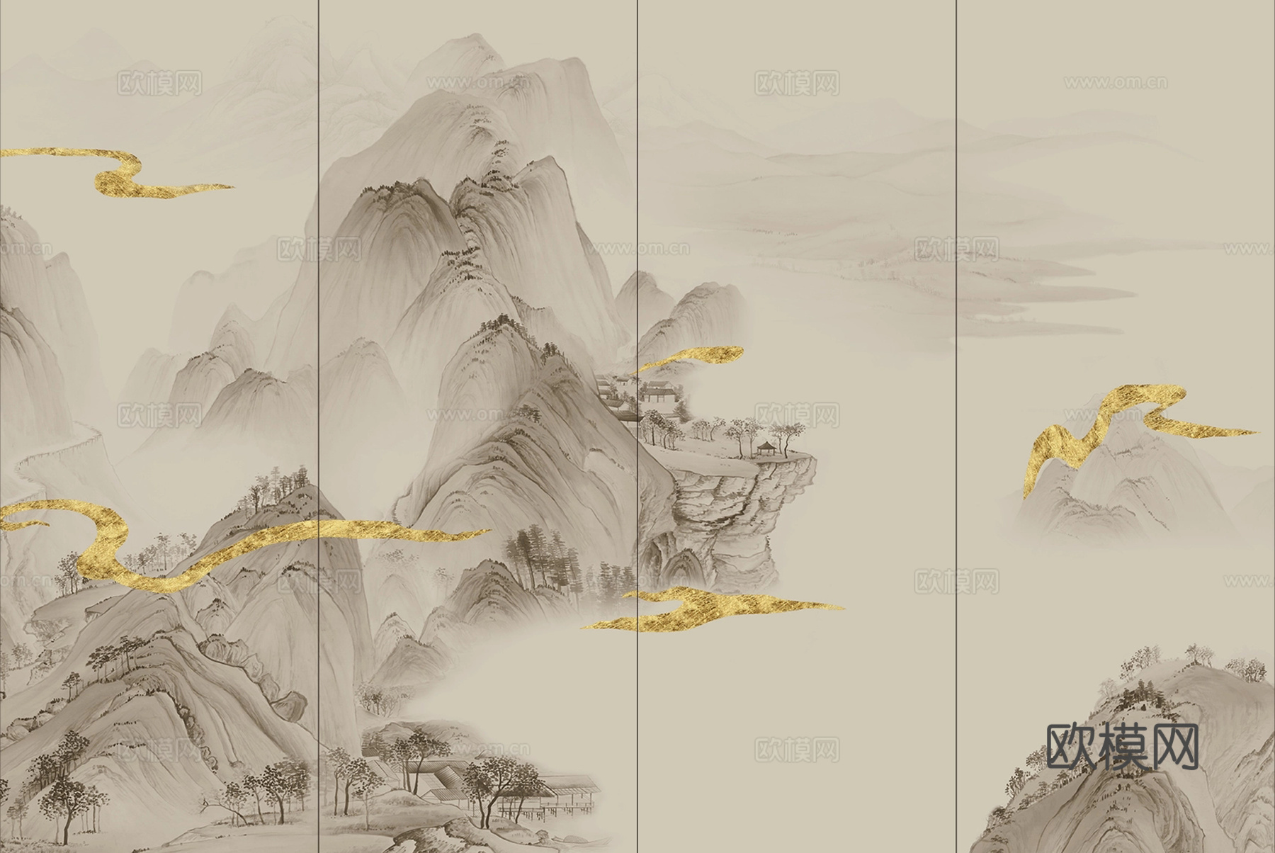 传统中式山水装饰水墨画