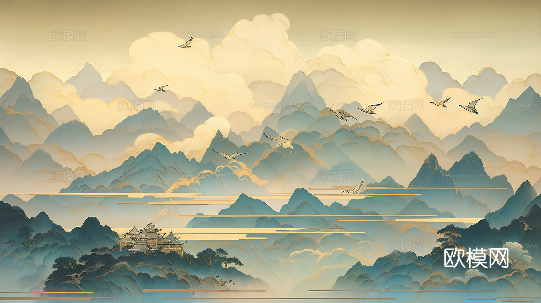 传统中式山水装饰水墨画