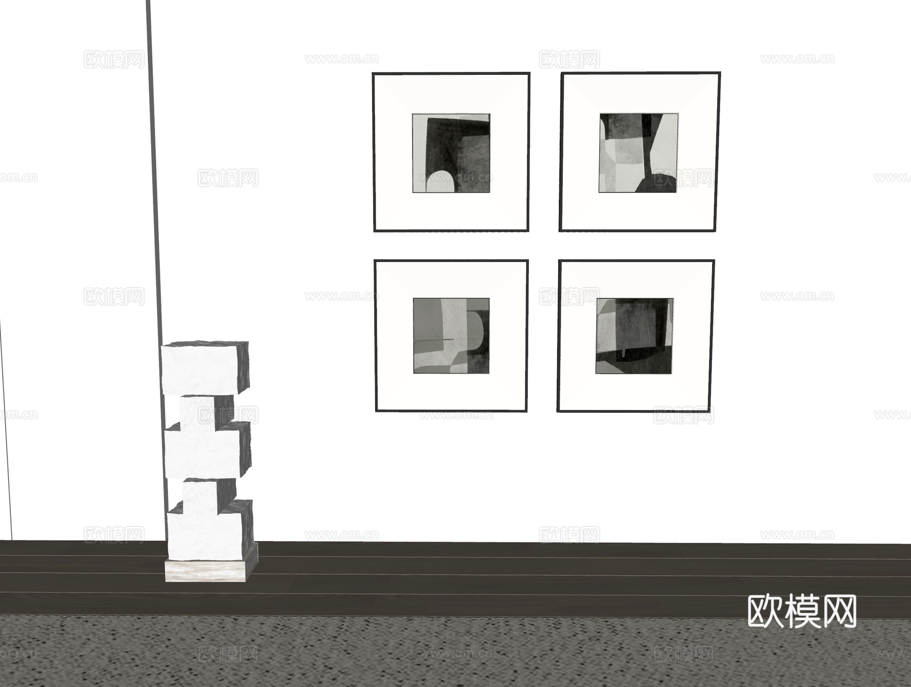 现代极简装饰画 侘寂中古风挂画 奶油风装饰画 意式挂画 黑白su模型