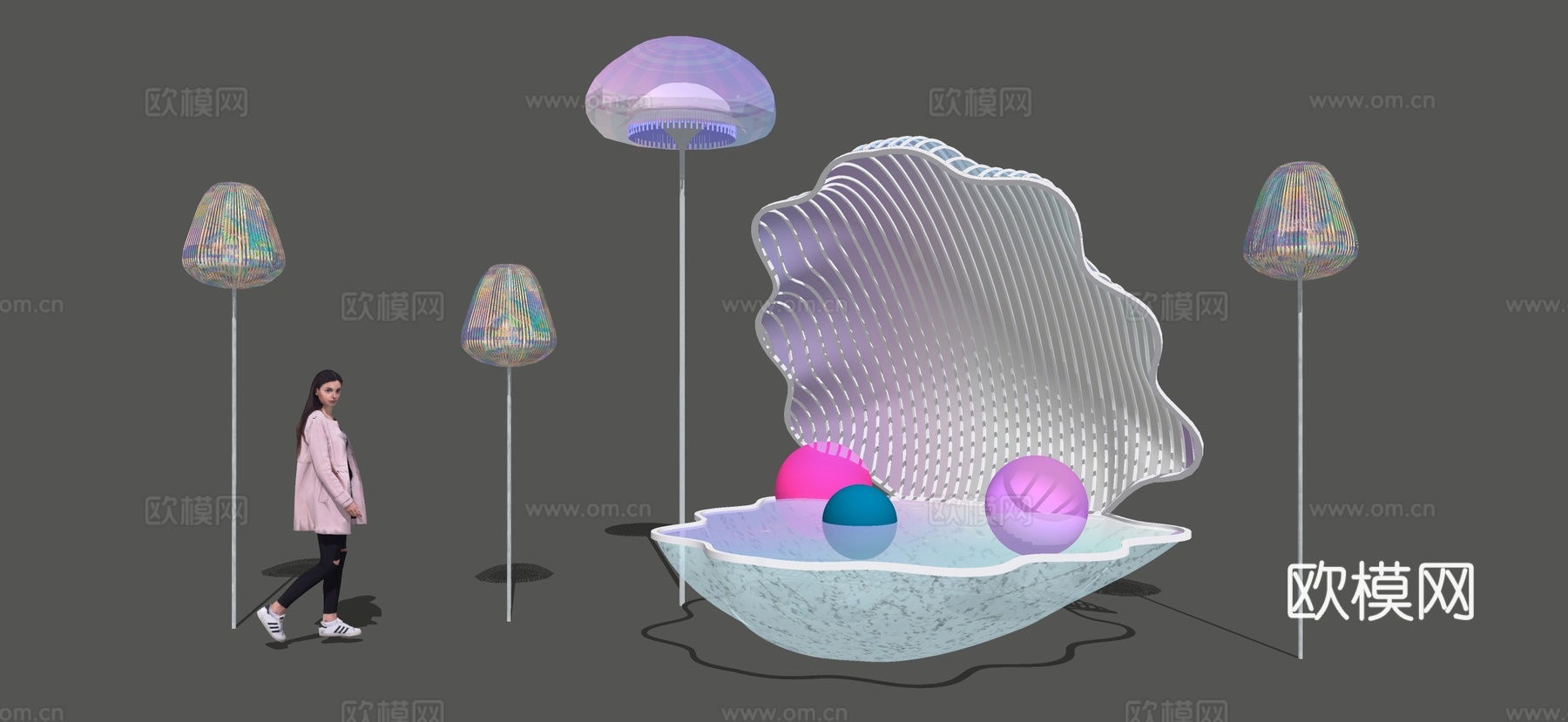商业街海洋景观小品 水母景观灯 贝壳小品su模型