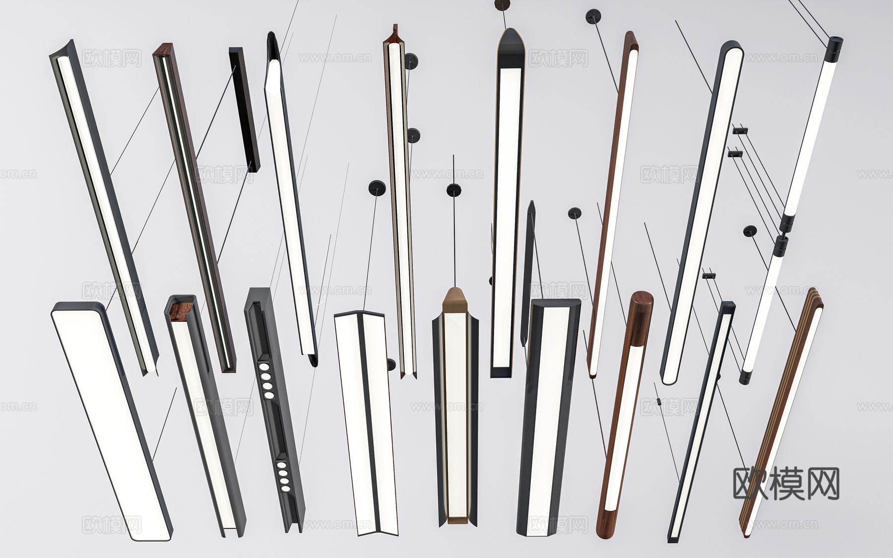 现代办公灯 办公吊灯 长条吊灯 装饰吊灯su模型下载（渲染图1）