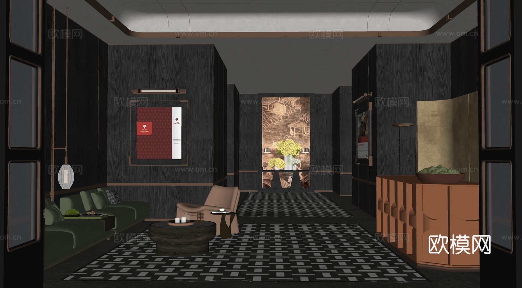 现代酒店大堂 酒店前台  大厅 酒店空间 前台su模型