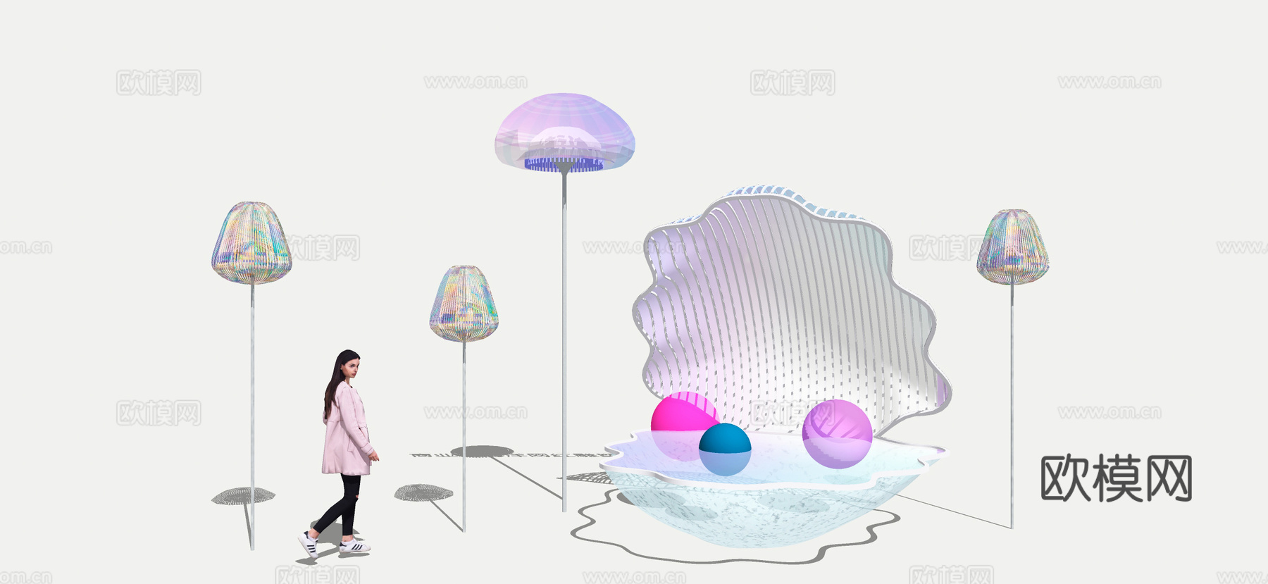 商业街海洋景观小品 水母景观灯 贝壳小品su模型