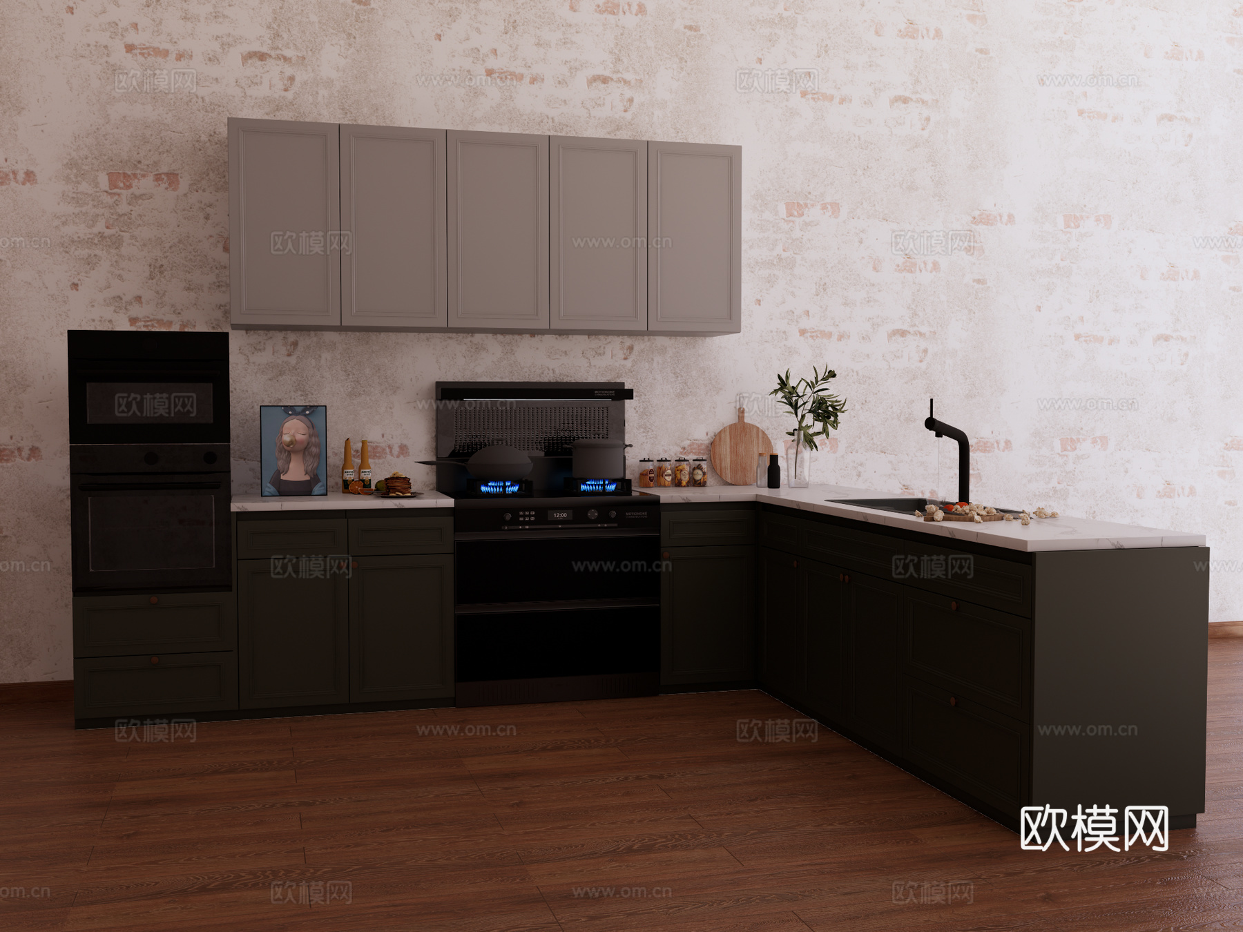 橱柜 装饰柜 烤箱su模型