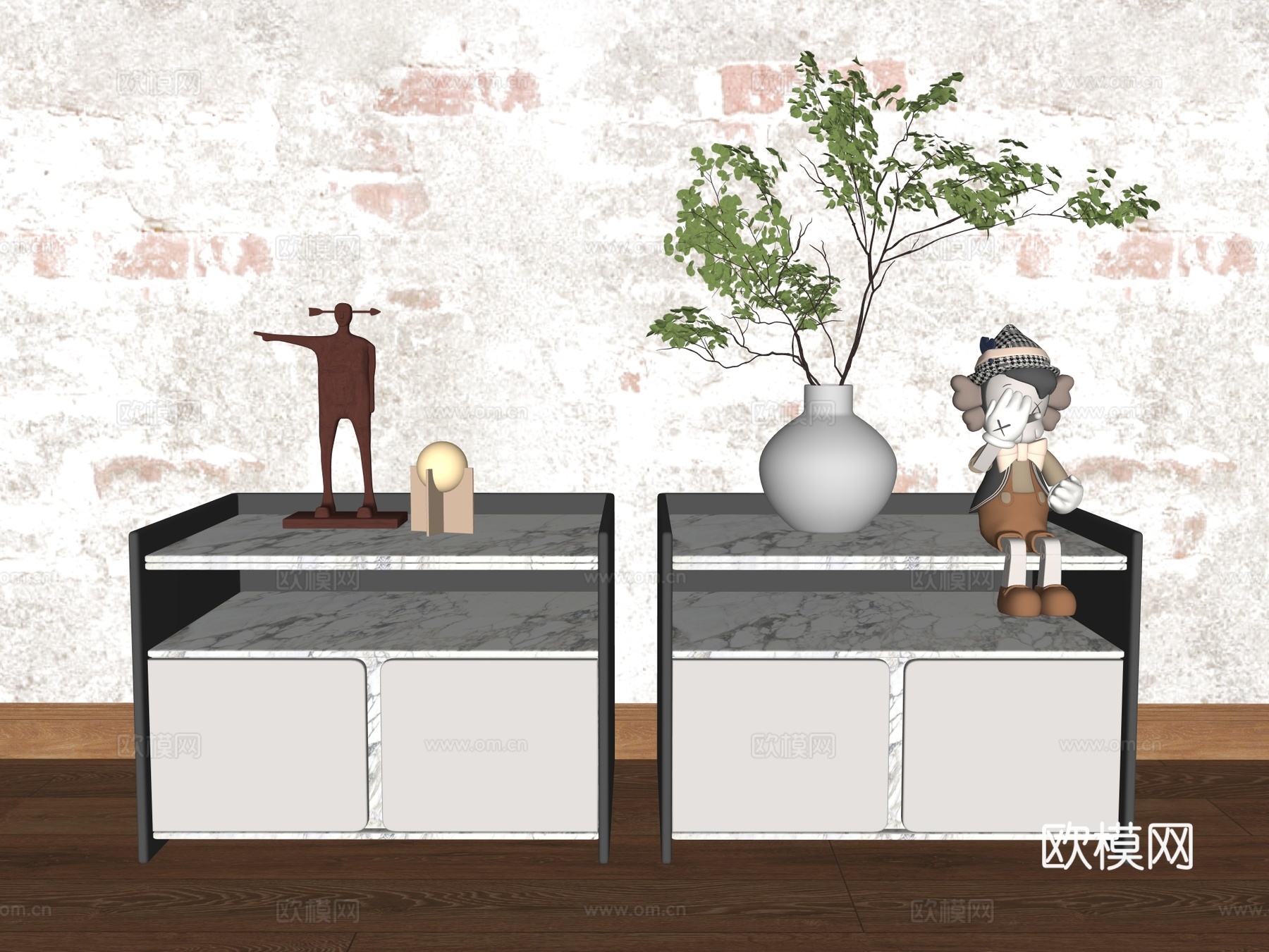 床头柜 装饰柜 储物柜su模型下载（渲染图2）