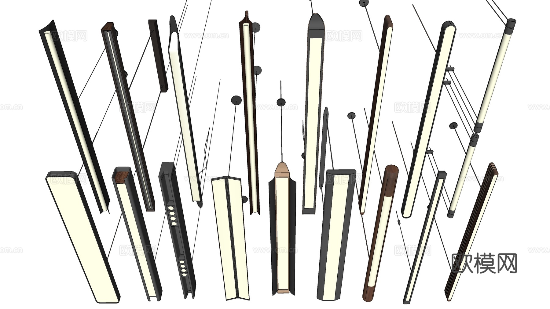 现代办公灯 办公吊灯 长条吊灯 装饰吊灯su模型下载（渲染图3）