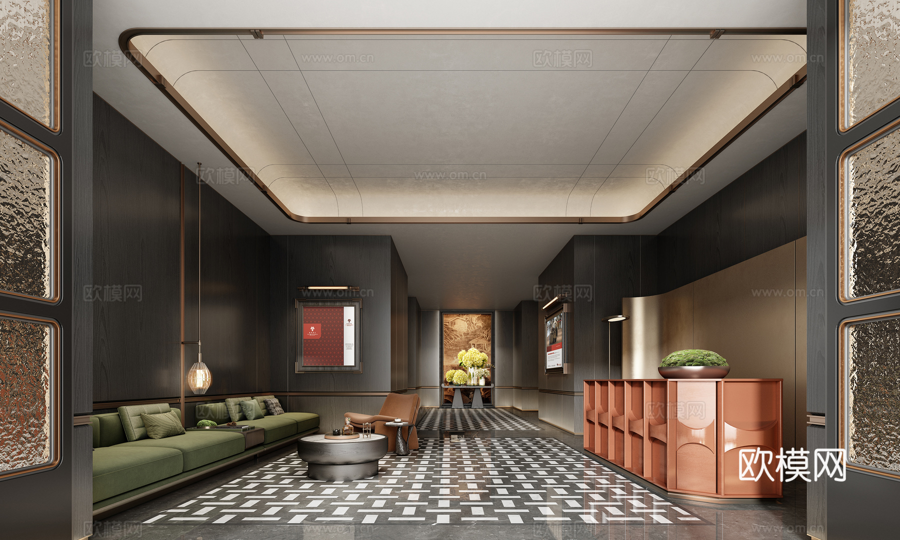 现代酒店大堂 酒店前台  大厅 酒店空间 前台su模型