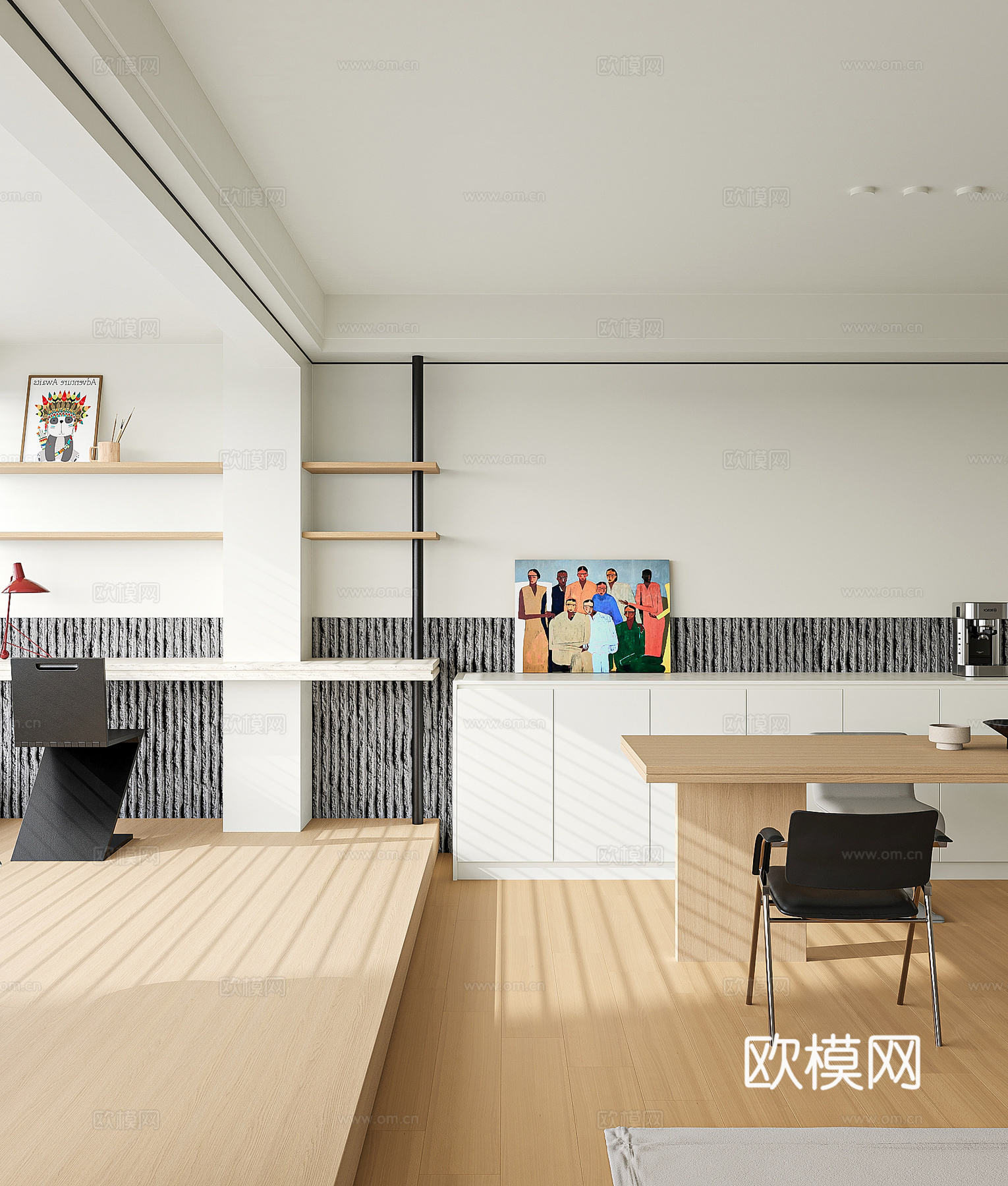 现代极简客餐厅 横厅 去客厅化 大平层客厅 吧台餐桌3d模型