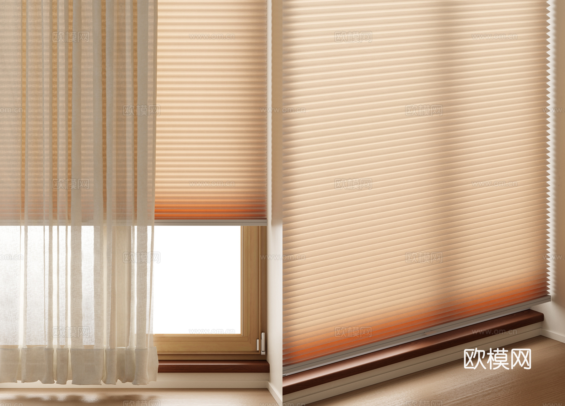 复古奶油窗帘 渐变蜂巢帘 百叶窗蜂窝帘 日夜帘 风琴帘 纱帘su模型下载（渲染图1）
