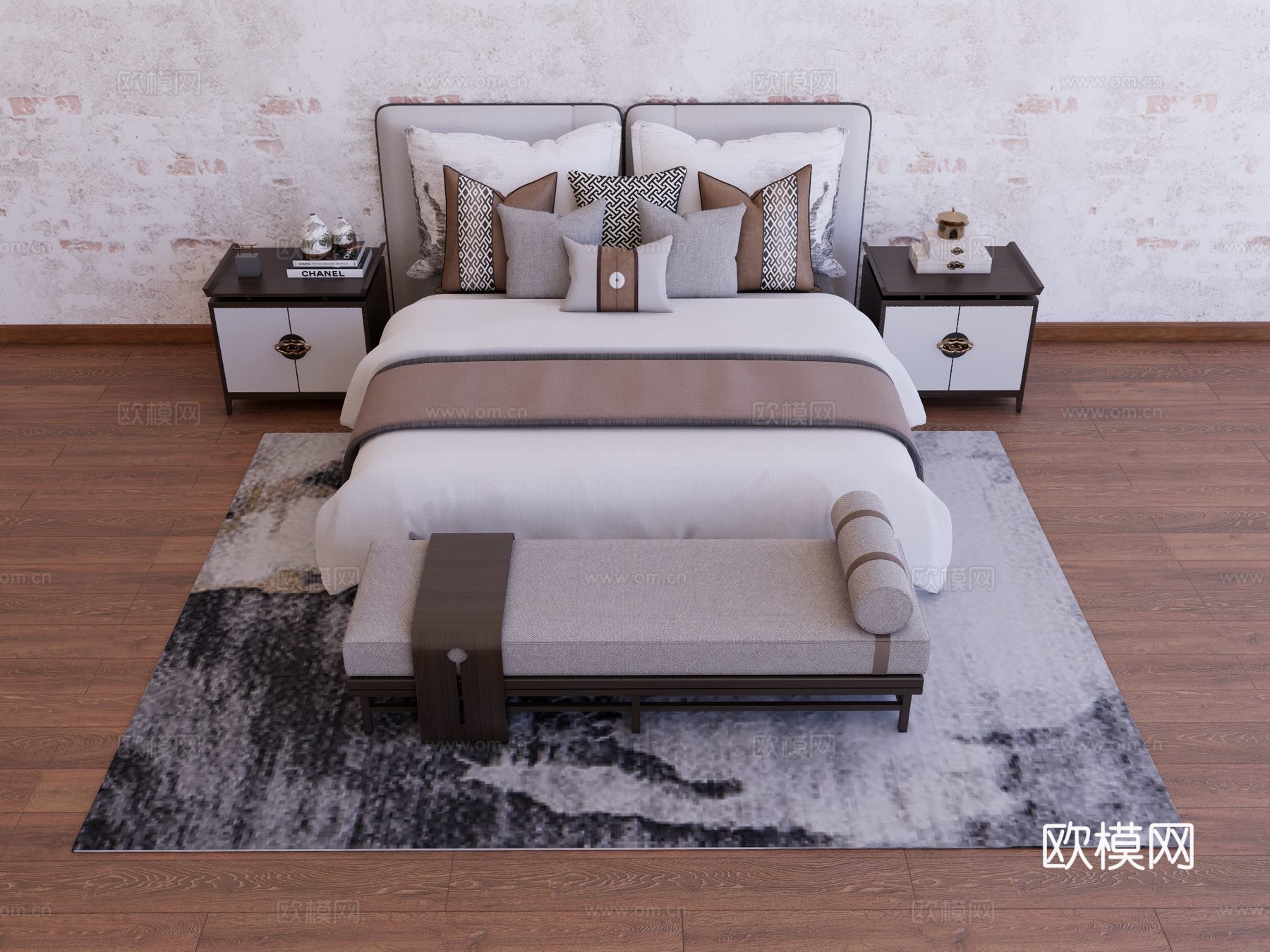 床组合 布艺床 木床su模型