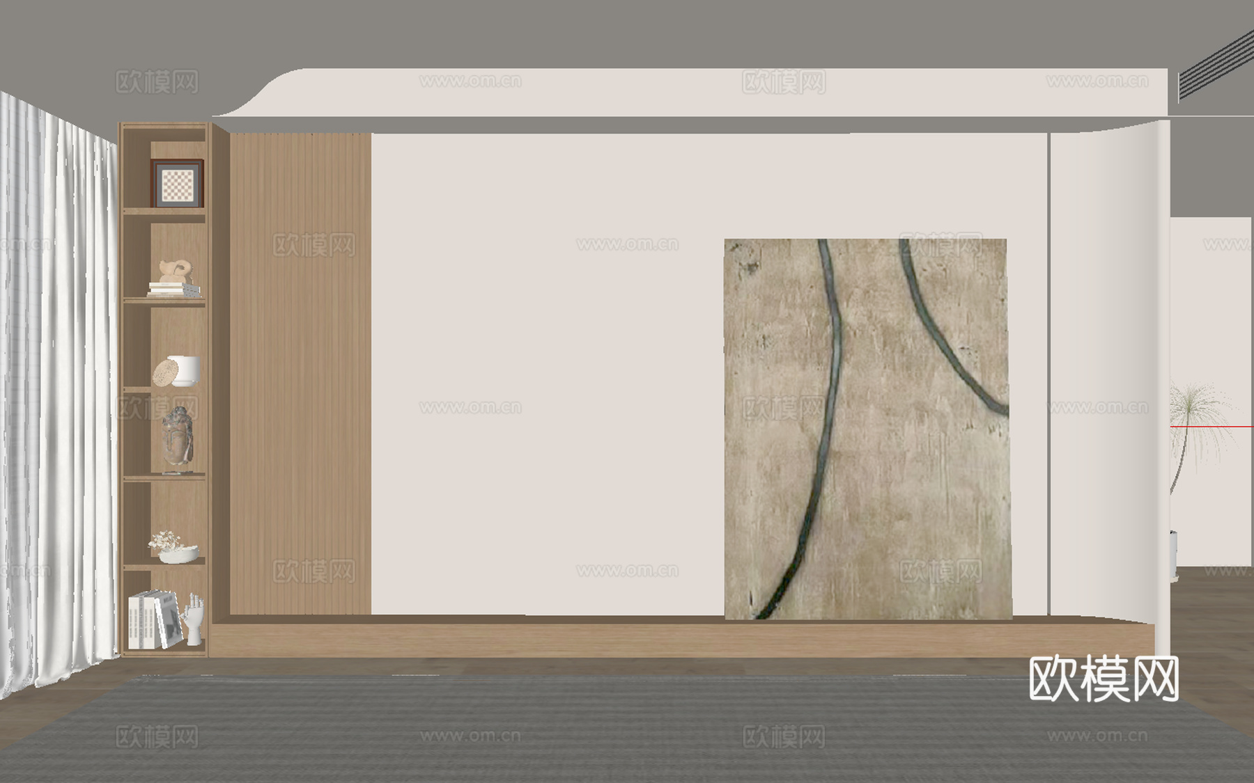 中古风餐厅客厅背景墙su模型