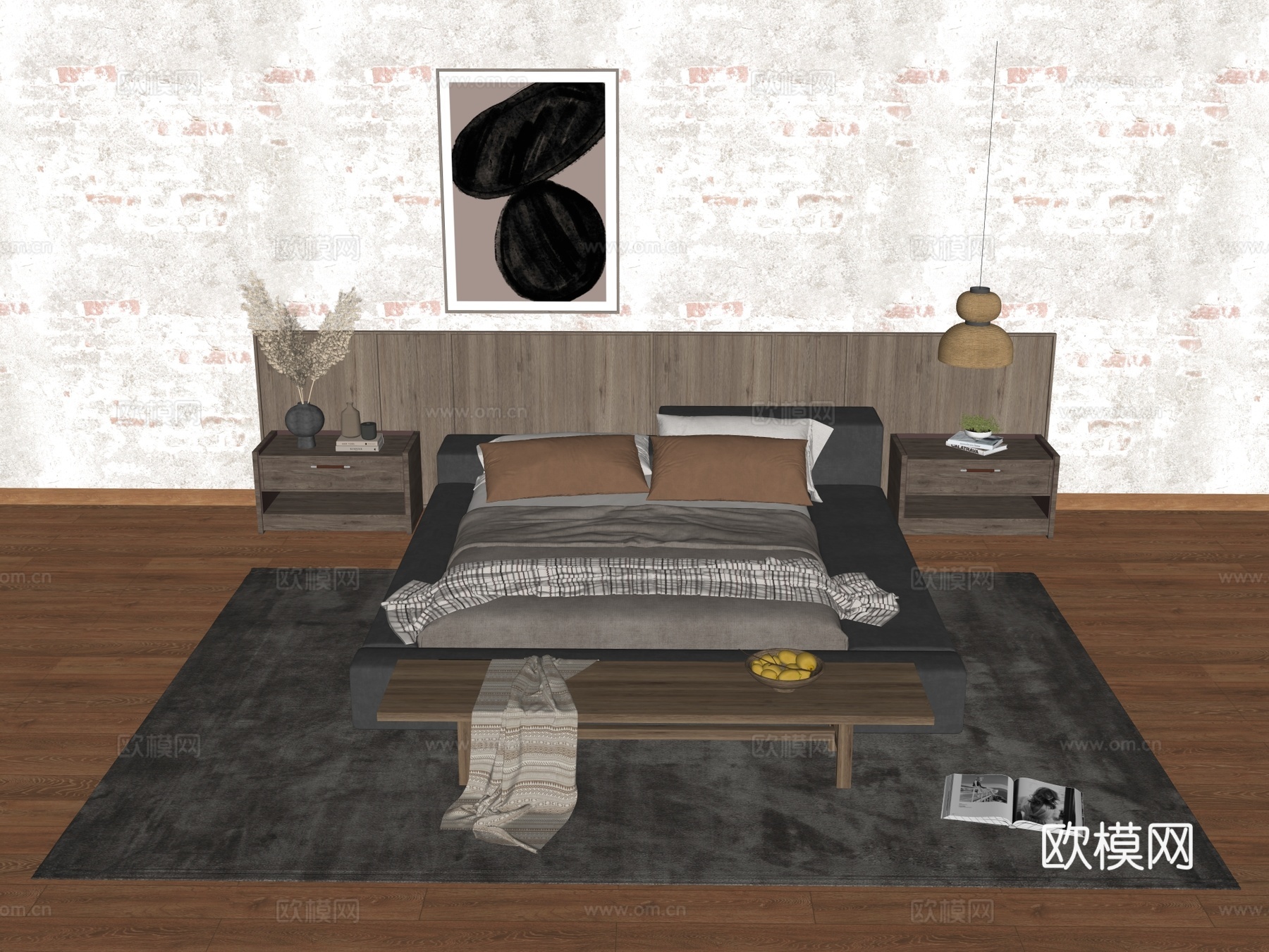 床组合 地台床su模型