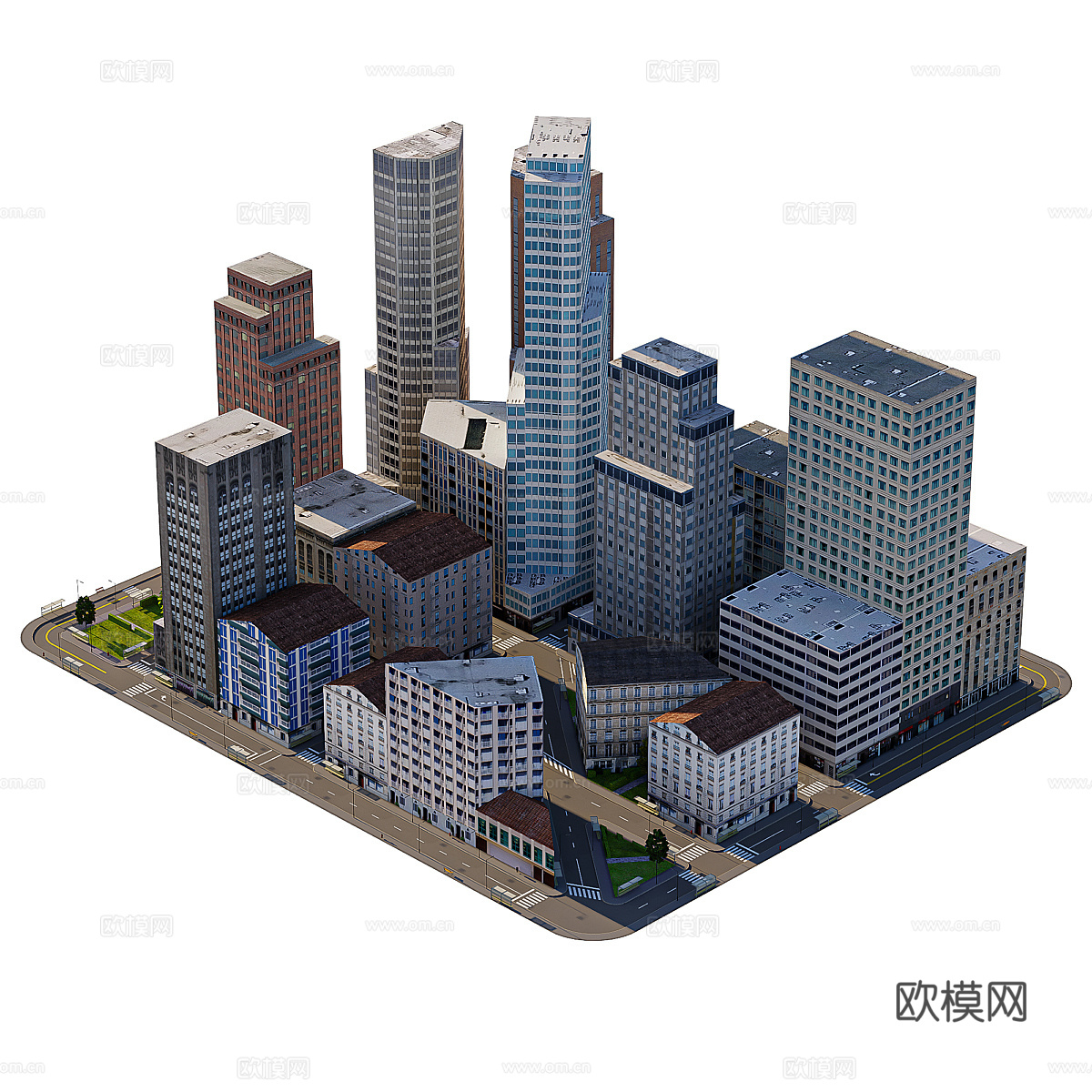 城市街区的低多边形模型3d模型