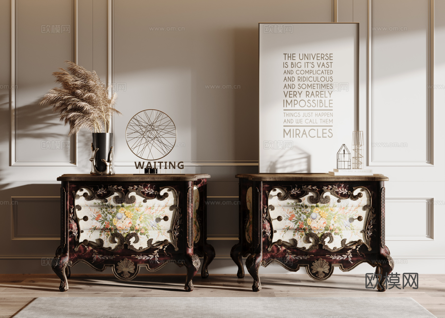 欧式床头柜su模型下载（渲染图1）