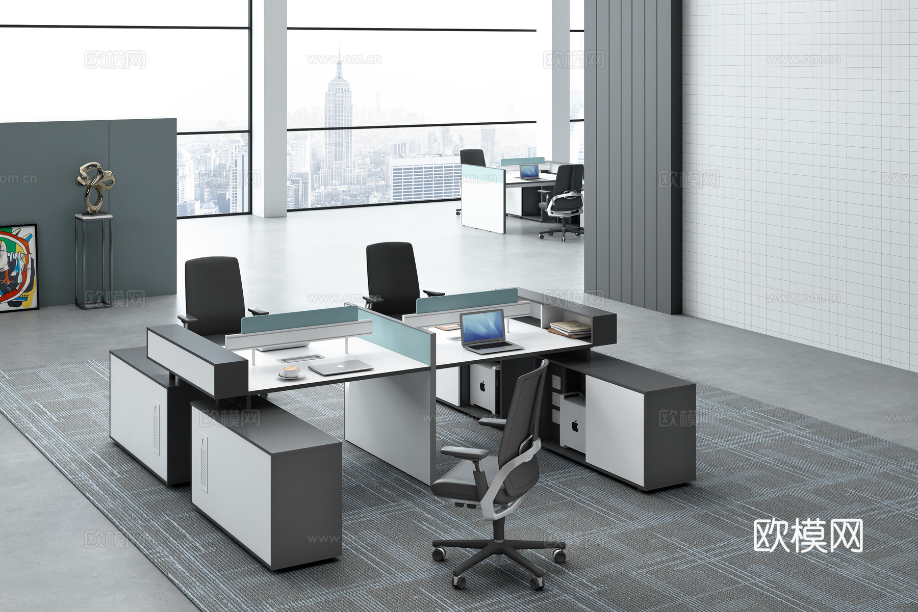 工装办公空间办公室办公区职员桌椅3d模型