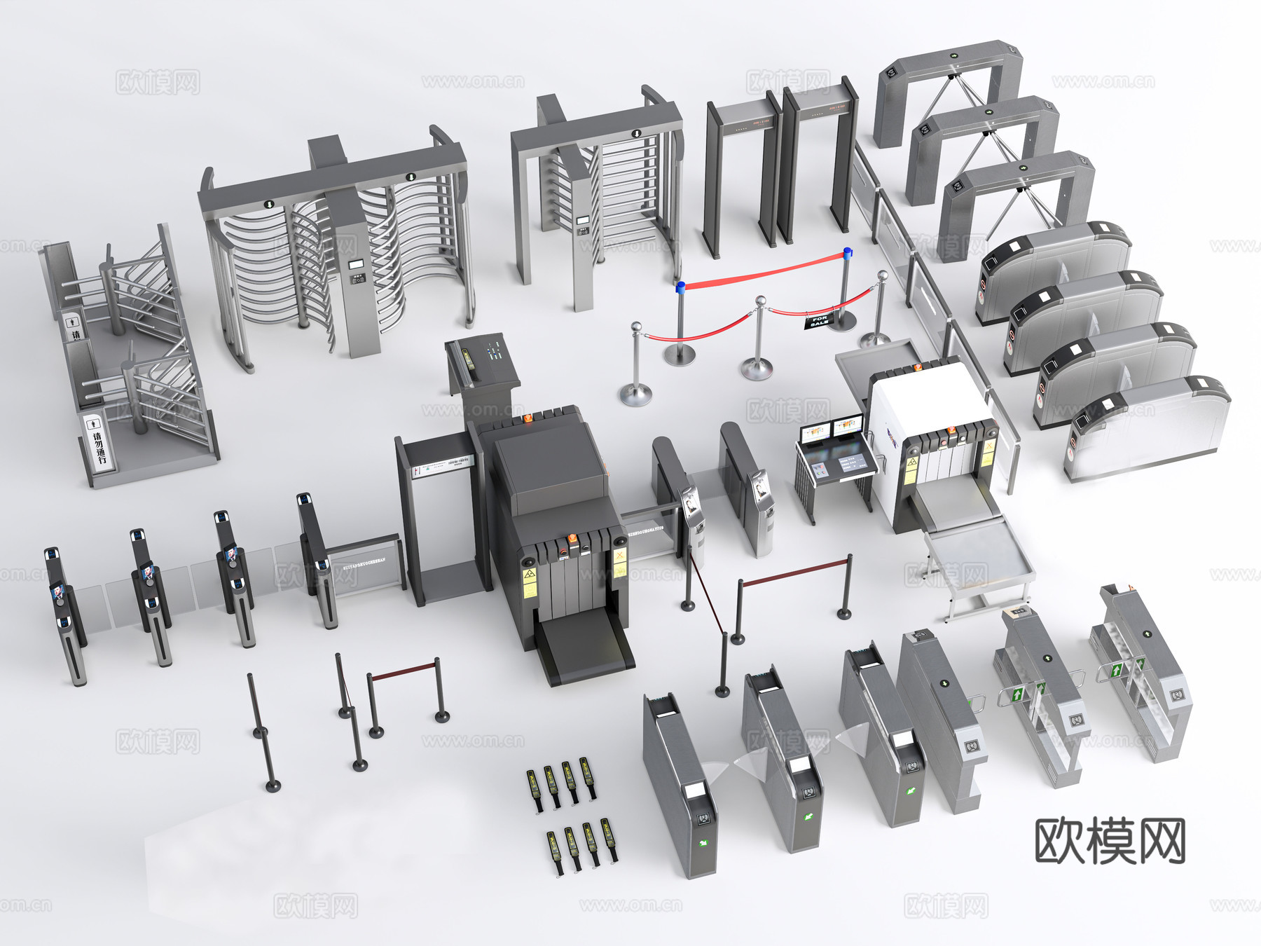 门禁机 通道闸机 地铁安检 X光安检机 安检门 金属探测仪3d模型