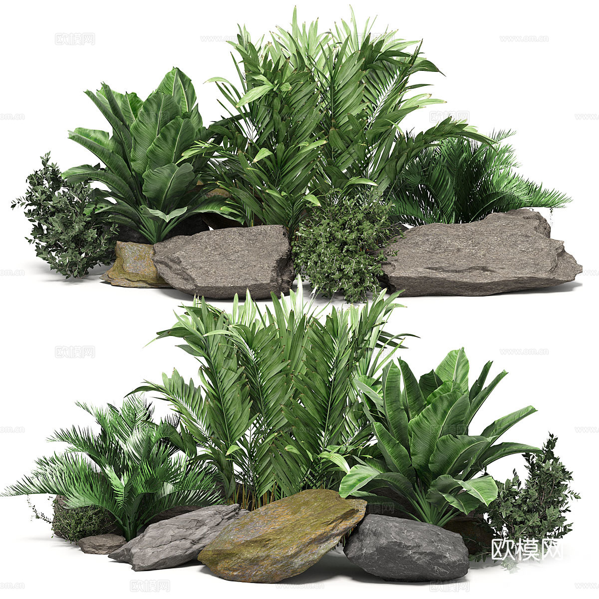 现代庭院植物堆3d模型