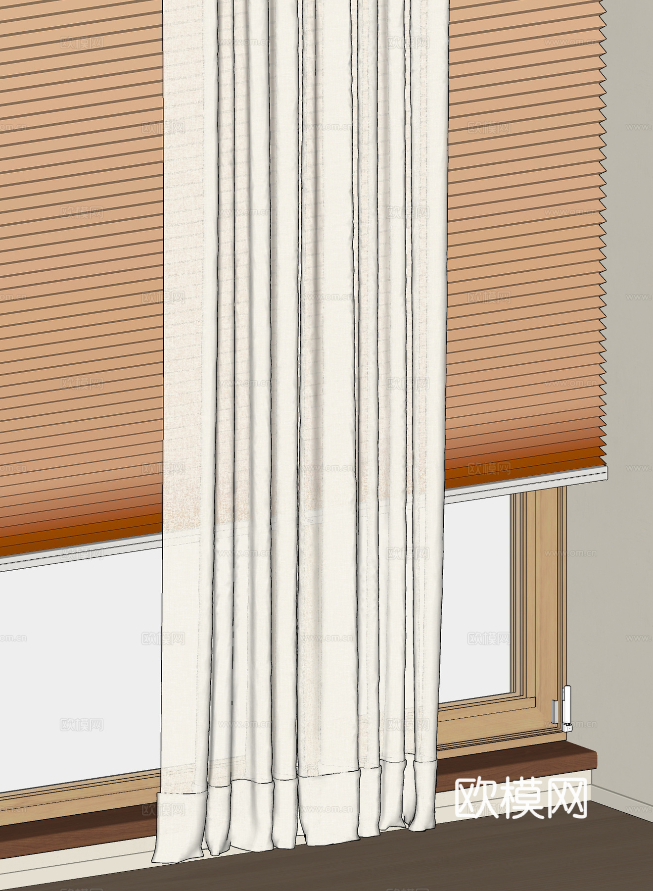 复古奶油窗帘 渐变蜂巢帘 百叶窗蜂窝帘 日夜帘 风琴帘 纱帘su模型下载（渲染图2）