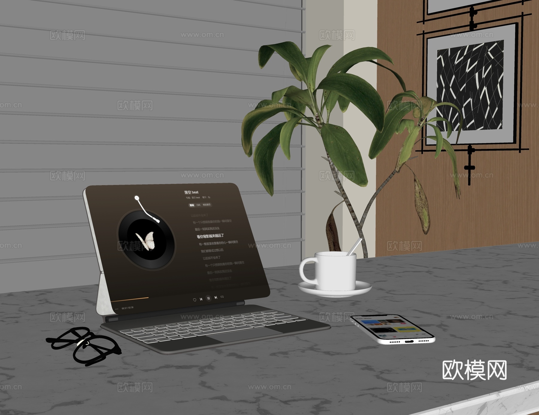 现代笔记本电脑平板电脑su模型下载（渲染图2）