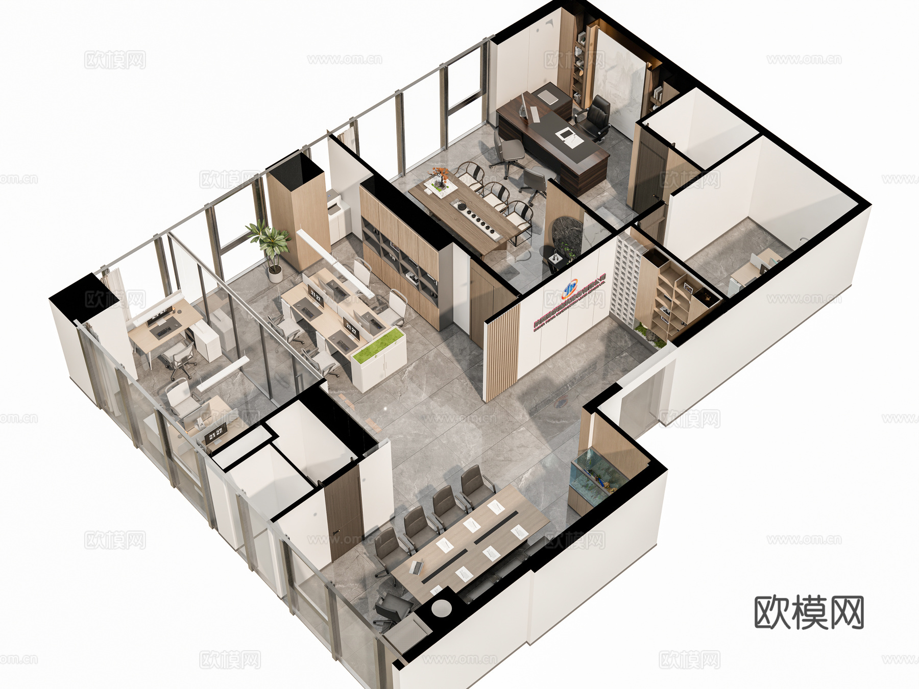 现代办公室 工作室 开放办公区 经理办公室 办公桌 会议桌3d模型