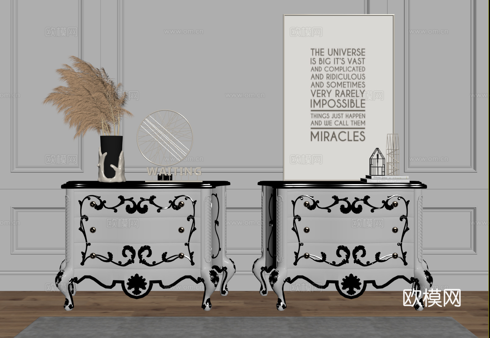 欧式床头柜su模型下载（渲染图2）