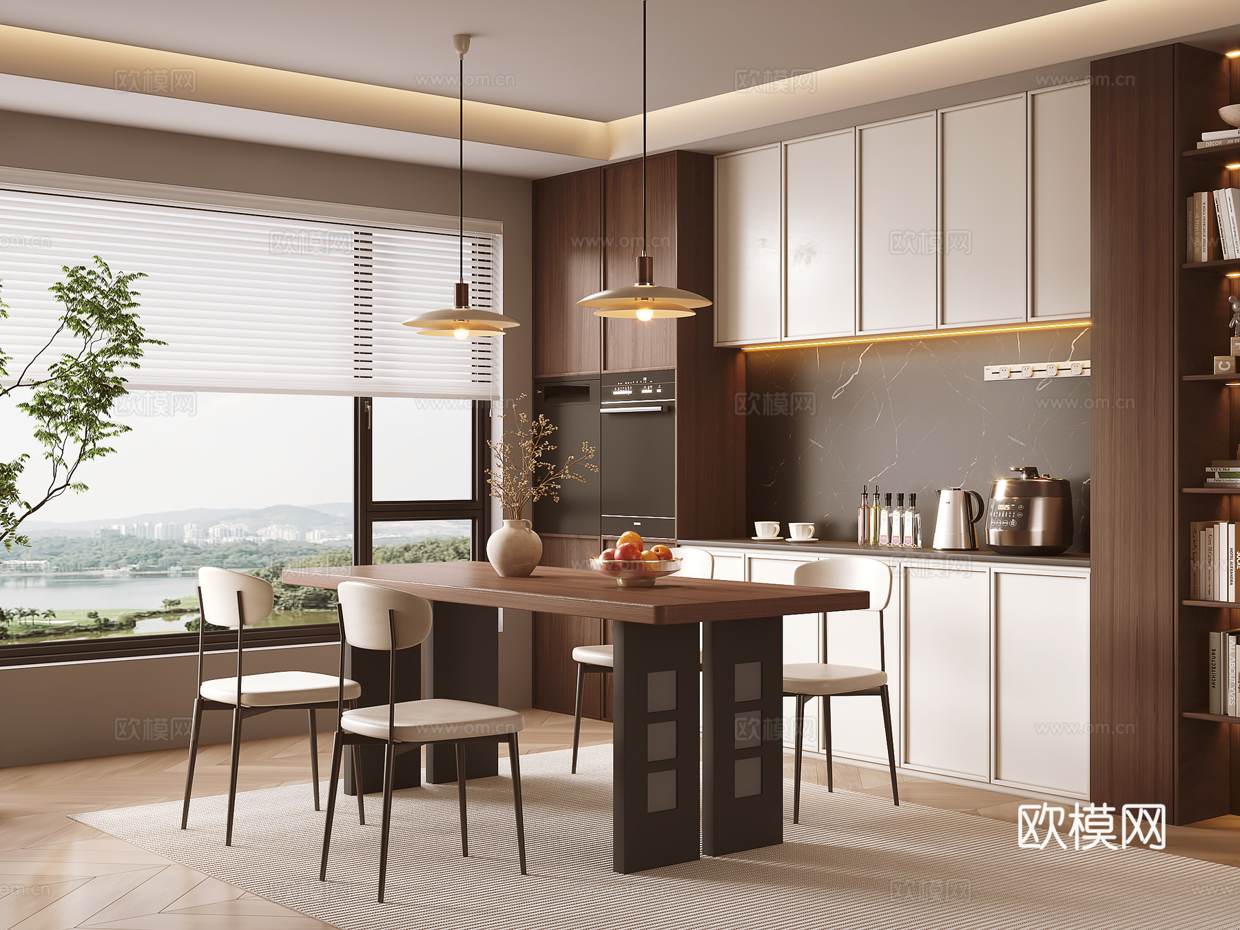 中古风餐桌椅3d模型下载