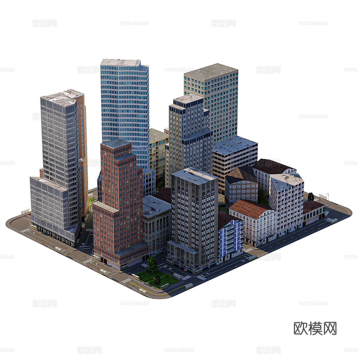 城市街区的低多边形模型3d模型