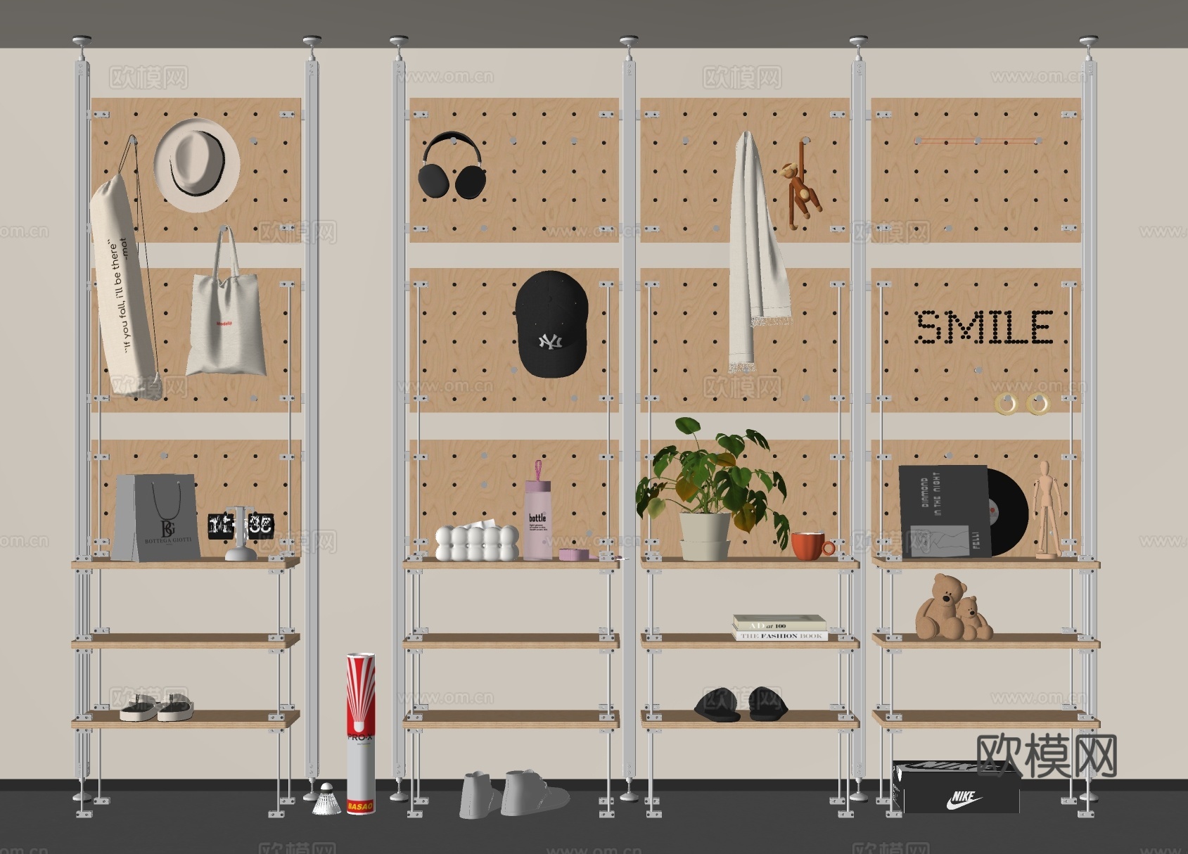 现代置物架 铝型材置物架 鞋架 洞洞板 光轴su模型