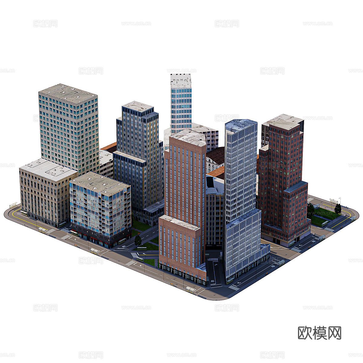 城市街区的低多边形模型3d模型