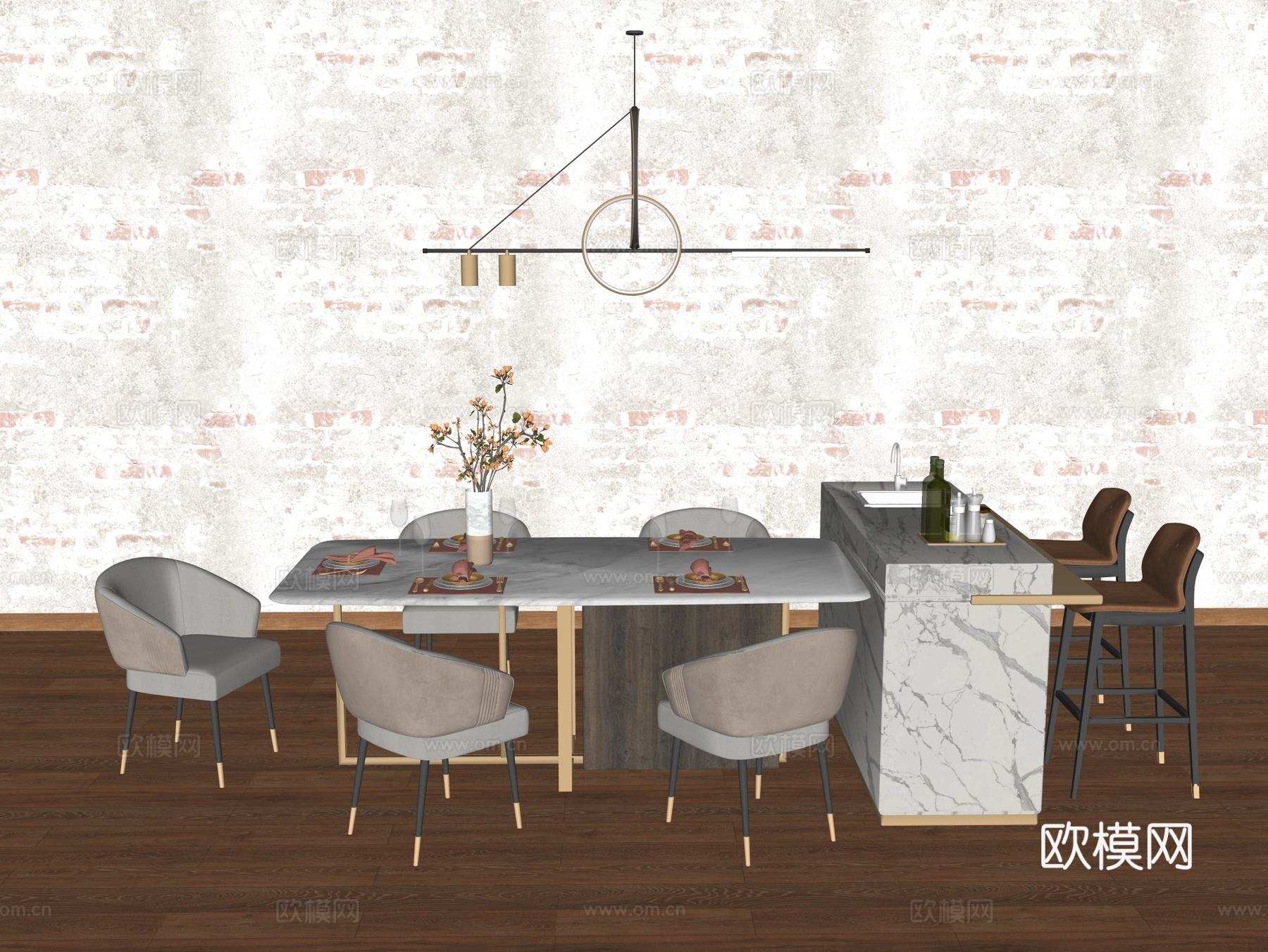 岛台 厨房岛台 餐桌岛台su模型