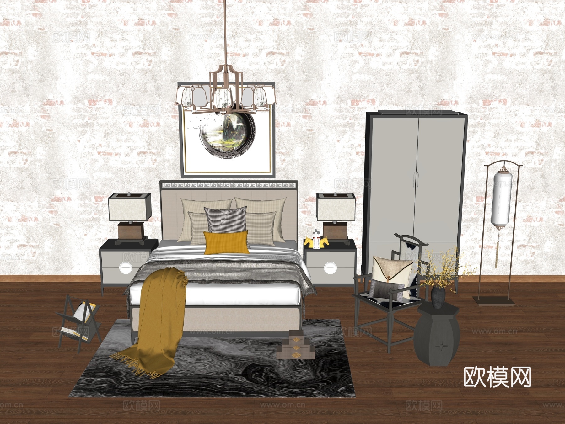 床组合 布艺床 木床su模型