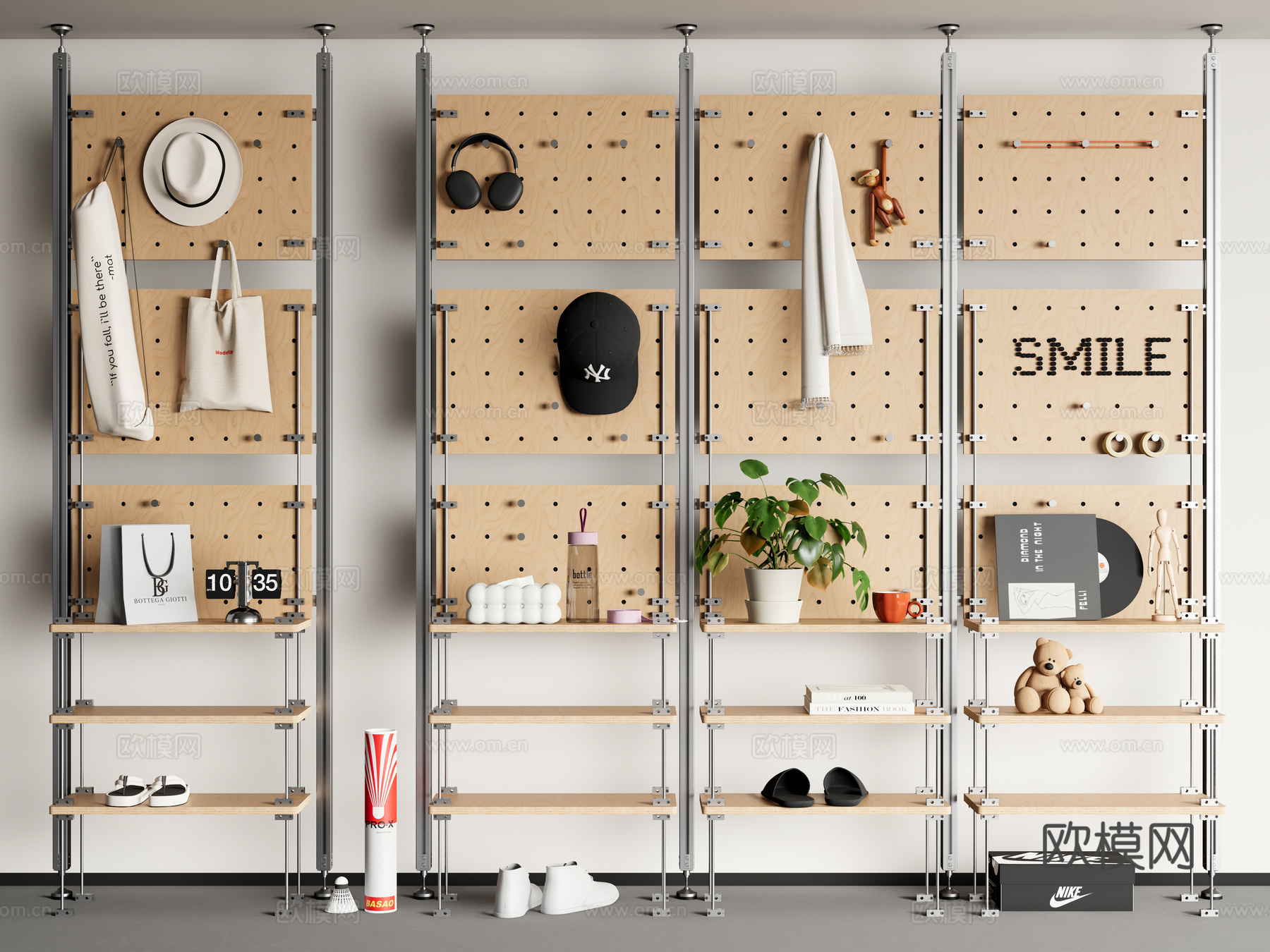 现代置物架 铝型材置物架 鞋架 洞洞板 光轴su模型