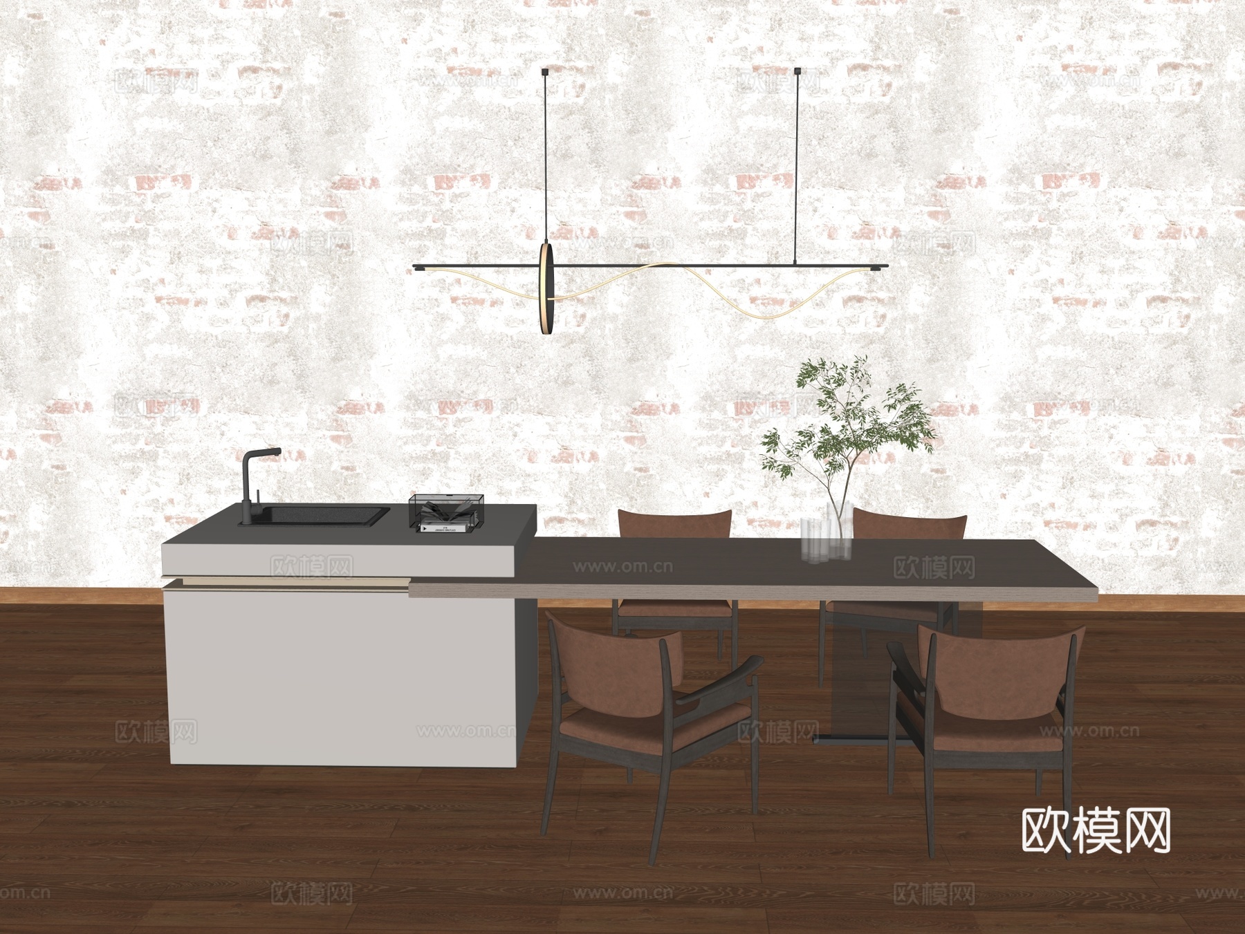 岛台 厨房岛台 餐桌岛台su模型